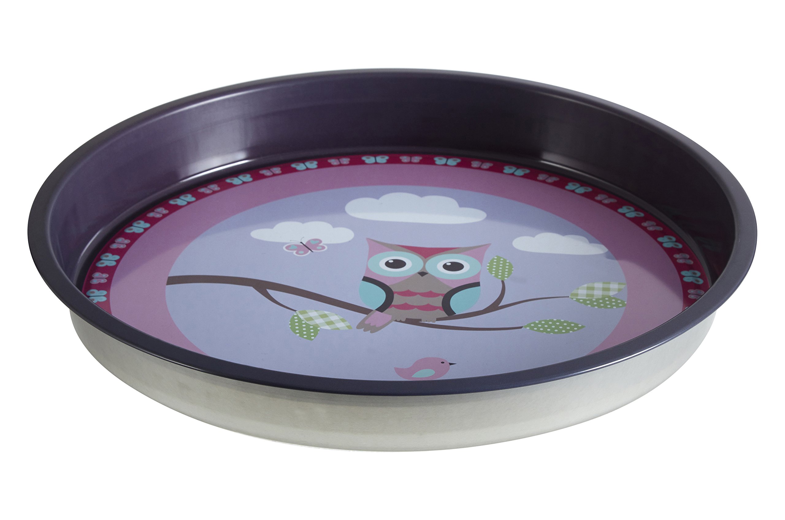 Premier Housewares 507322 Happy Owls Serving Tray, Round, Tin, Multi-Colour, 33 x 33 x 4 cm, 1 piece