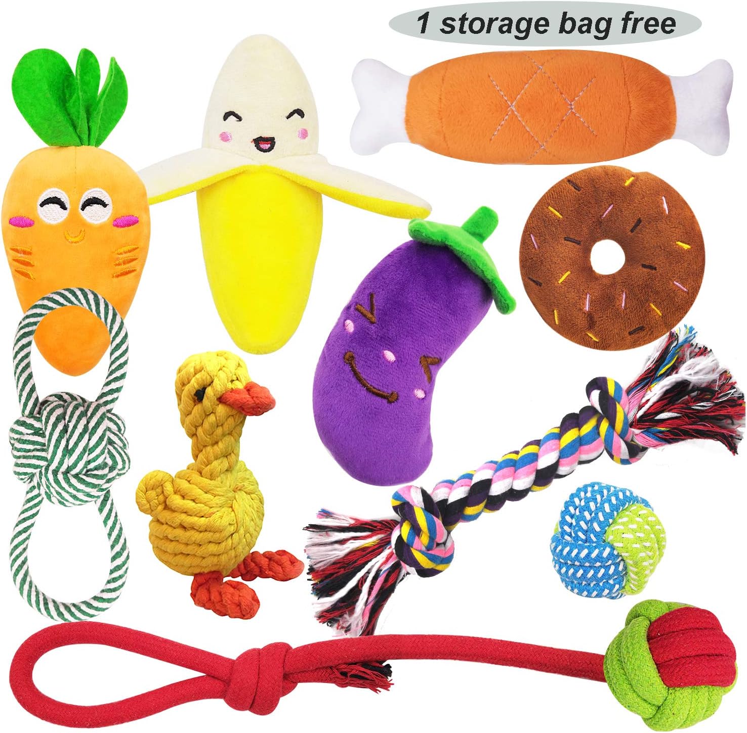 MLCINI Puppy Toys Dog Toys Puppy Toys for Small Dogs Small Dog Toys Puppy Chew Toys Plush Dog Squeaky Toys Dog Rope Toy Nylon Dog Bone Puppy Toys for Teething 14 Pack with Bonus Storage Bag (Green)