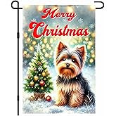 BlissYard Winter Christmas Garden Flag Merry Christmas Decorations Yorkshire Terrier Holiday Yard Banner Cute Puppy Lawn Decoration Double Sided 12x18 inch Winter Outdoor Welcome Sign for Porch