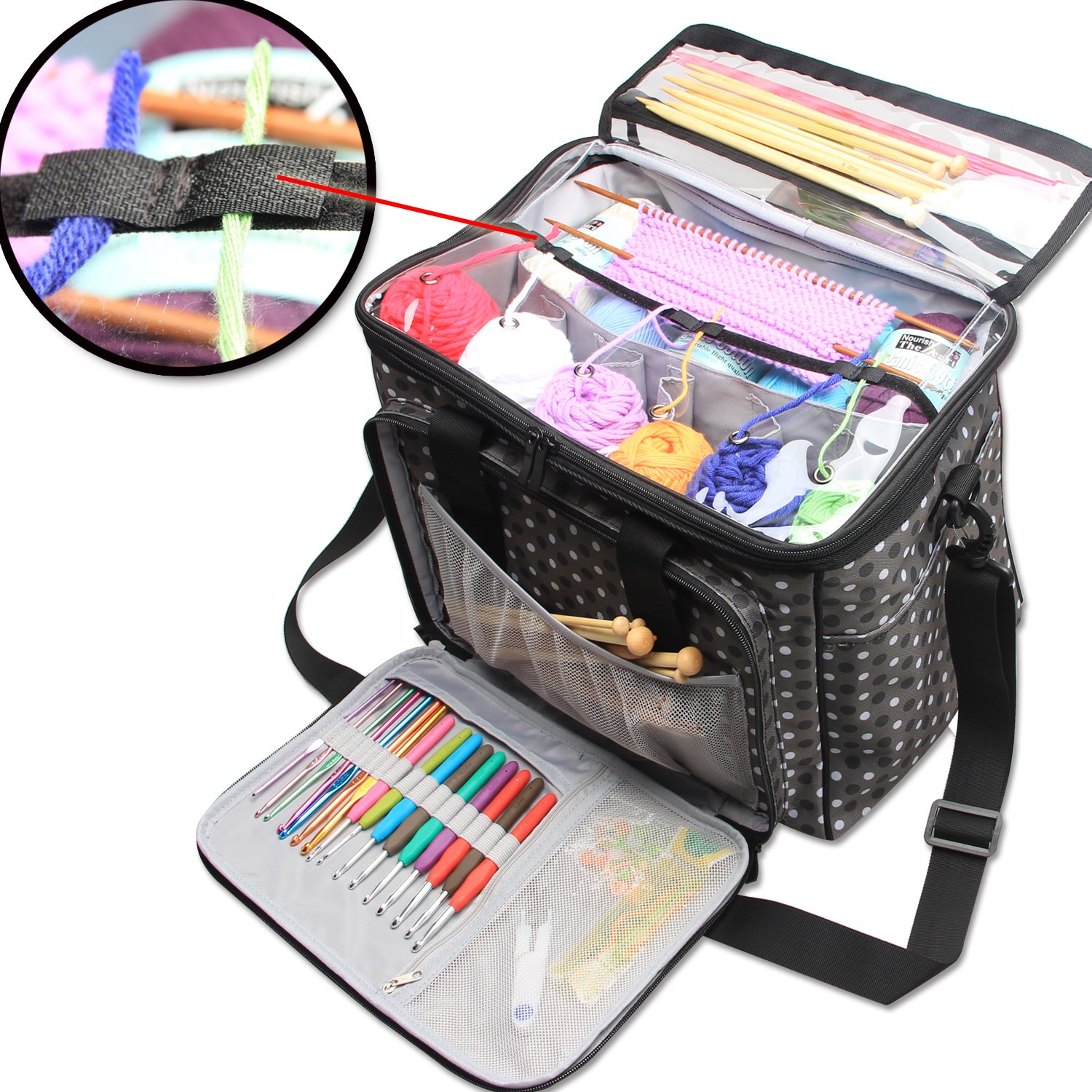 Teamoy Knitting Bag Yarn Storage Tote with Inner Divider for Yarn and