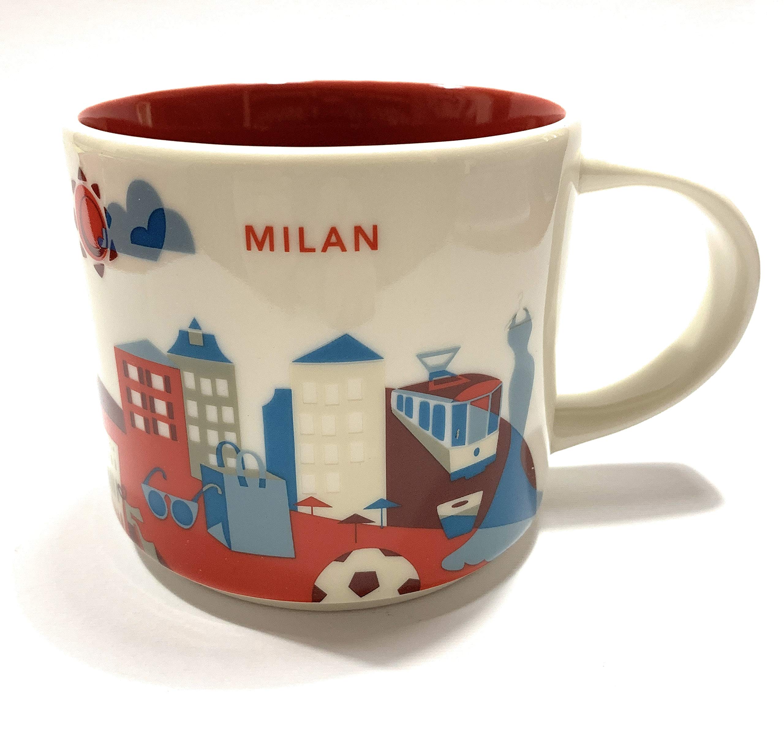 STARBUCKS Ceramic Coffee Mug, 16.0 oz, Red - Milan (Italy) You Are Here Yah