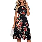HOMEYEE Women's Vintage Short Sleeve Floral Casual Aline Midi Dress EA102