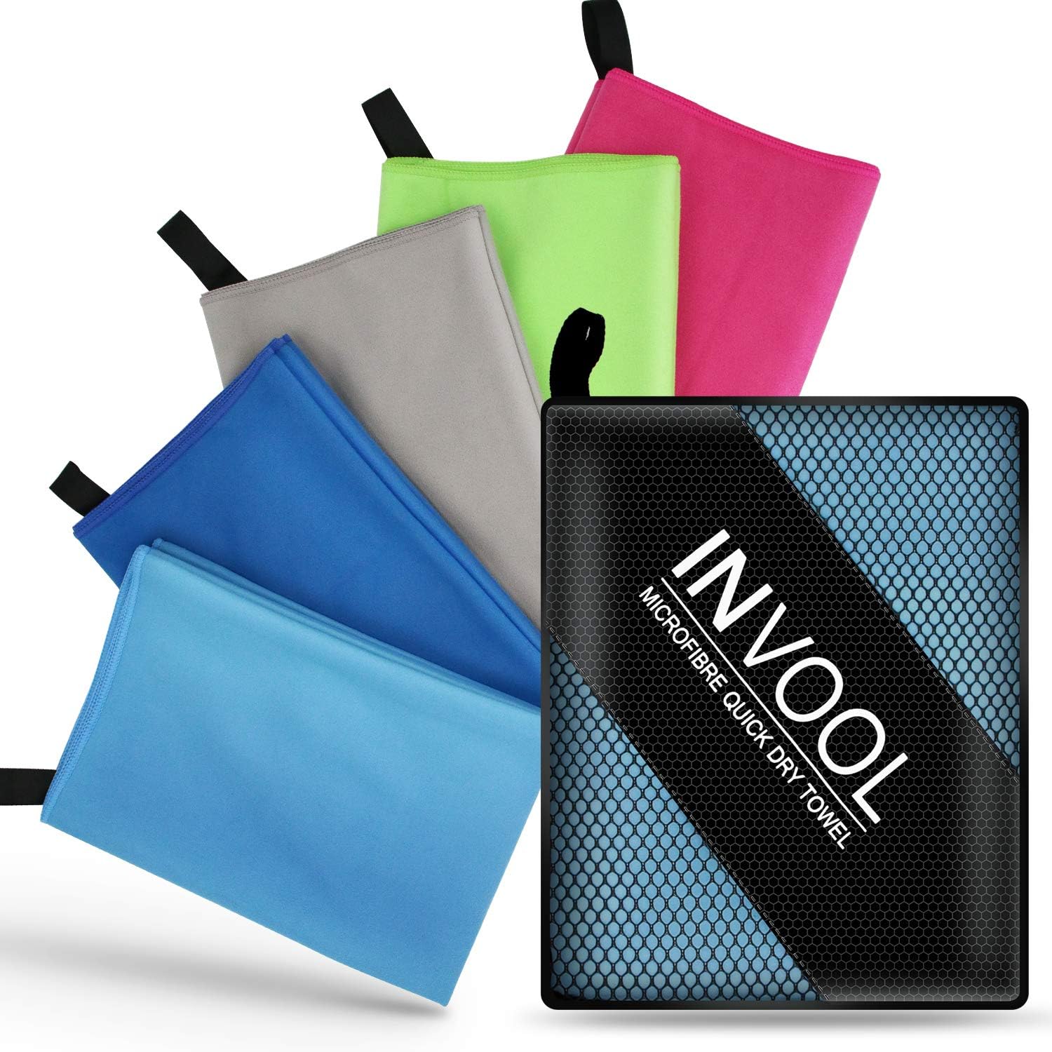 Invool Microfiber Towel, 5 colours (blue) with carry bag - Quick Dry Towel for Travel, Camping, Fitness, Beach, Vacation, Fast Drying and Absorbent.