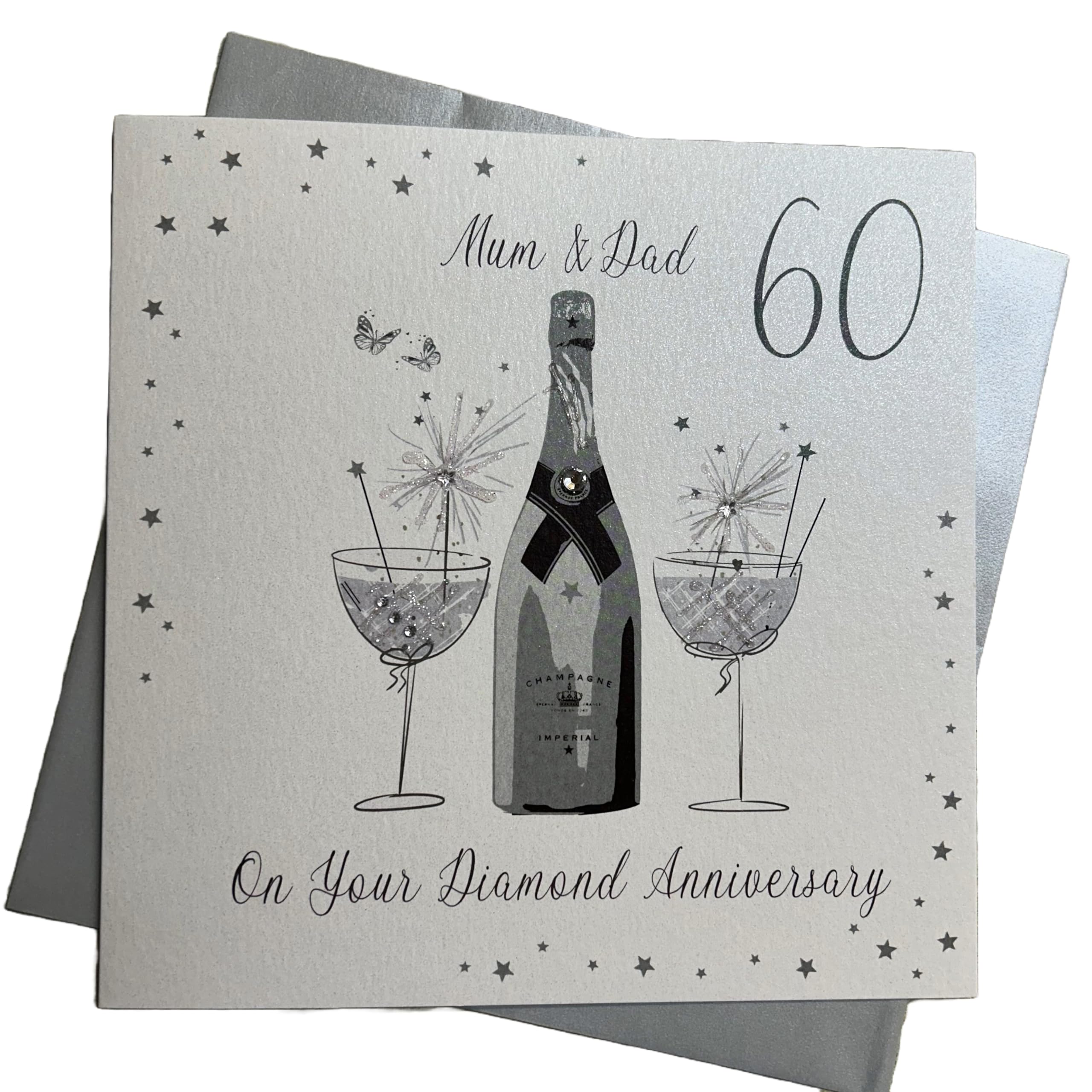 white cotton cards Large Mum and Dad Diamond Wedding Anniversary, Handmade 60th Anniversary Card, XLBD60M