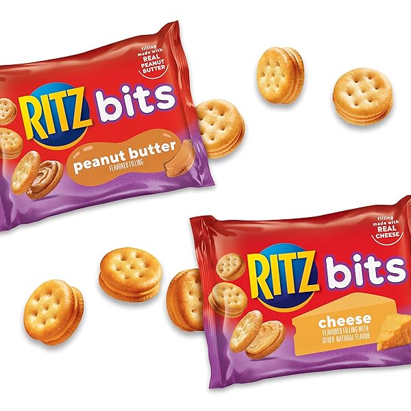 RITZ BITS CHEESE AND RITZ BITS PEANUT BUTTER SANDWICH CRACKERS VARIETY PACK, LUNCH SNACKS, 20 SNACK PACKS