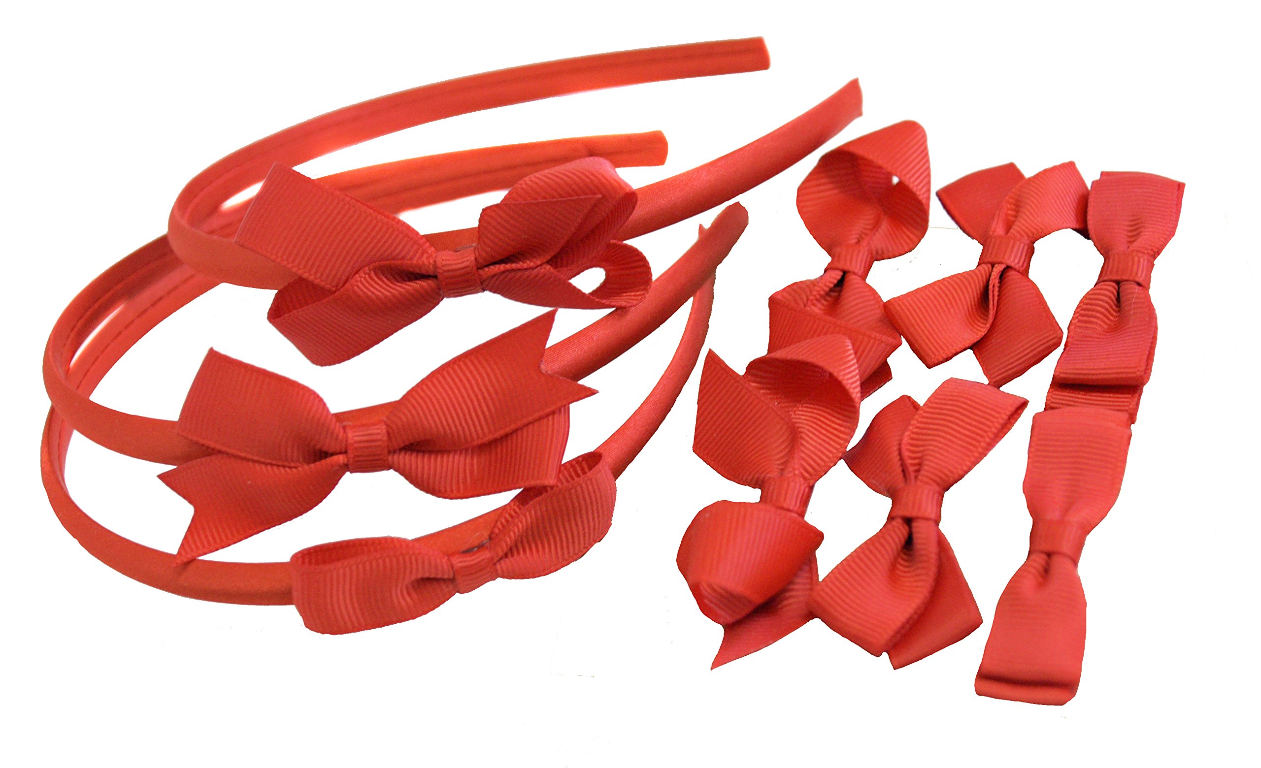 Set Headbands 3 Pairs School Bows Girls Small Hair Grosgrain Ribbon Clips Hair Accessories Uniform (Red)