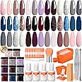Modelones Dip Powder Nail Kit Starter, 20 Colors Nude Pink Gray Dipping Powder Liquid Set Base&Top Activator for French Nail Art Salon DIY Kit