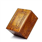 Authentic Premium Rosewood Hand Carved Decorative Wooden Urns with Border Carvings| Memorial Wooden Urns for Loved Ones | Nagina International (Large)