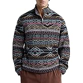 ZAFUL Men’s Retro Geometric Aztec Polar Fleece Sweatshirt – Quarter Zip Pullover with Fuzzy Contrast and Kangaroo Pocket