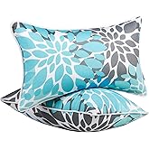 JMGBird Water-Resistant Outdoor Pillows Set of 2, 12x20 inch Durable Sky Blue Mandala Pattern Throw Pillows with Inserts for Patio Furniture