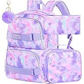 FTJCF 17 Inches Backpack for Girls Women, 3Pcs Tie-dye College School Bookbag Set for Teens Students, Water Resistant Laptop Backpacks with Lunch Bag(Purple)