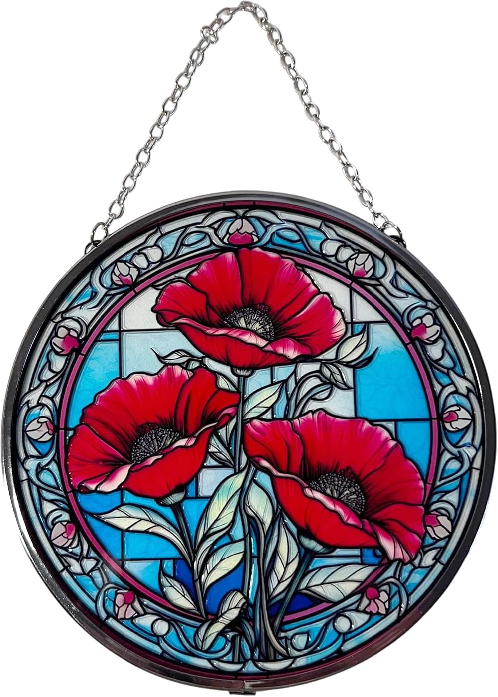 Thorness 6-Inch Poppy Stained Glass Suncatcher - Elegant Window Decor