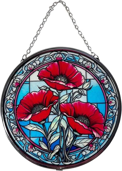 Thorness 6-Inch Poppy Stained Glass Suncatcher - Elegant Window Decor