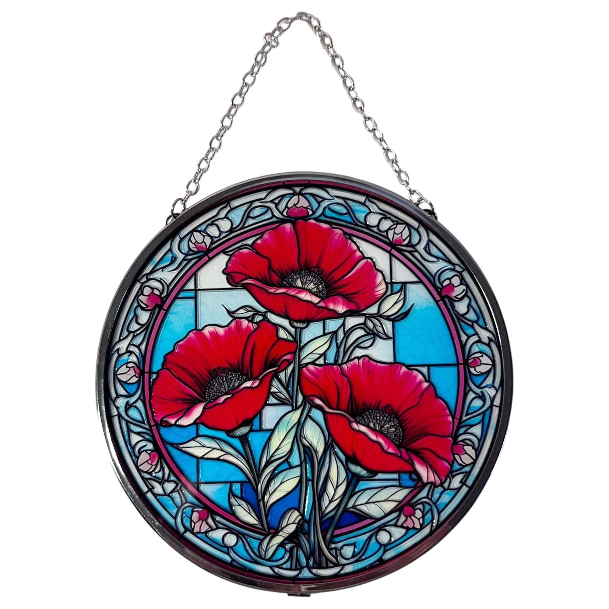 Vibrant 6-Inch Poppy Design Stained Glass Suncatcher - Elegant Window Decor for a Splash of Colour