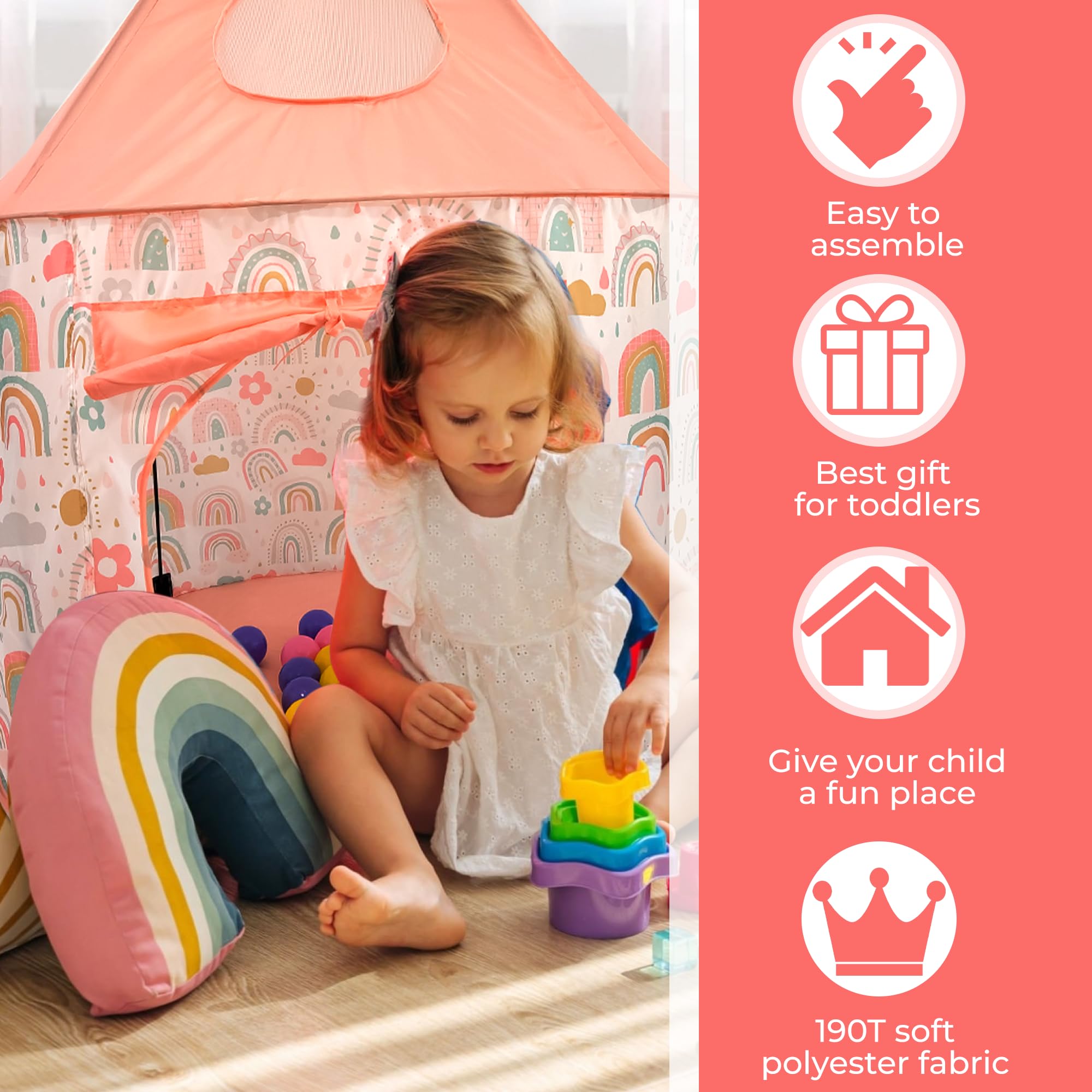 3-Piece Play Tent Set for Toddlers 1-3 | Pop-Up Kids Tents with with Crawl Tunnel | Indoor & Outdoor Fun