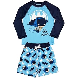 BATMAN Little Boys 2T-5T Long Sleeve Rashguard & Swim Trunks Set