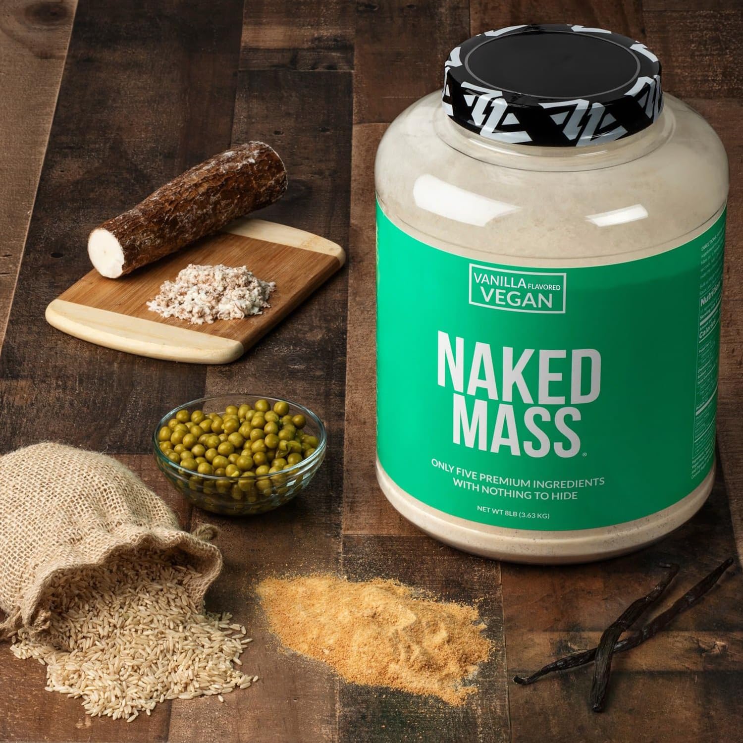 NAKED Vegan Mass - Vanilla Vegan Weight Gainer - 1,230 Calories, Non-GMO, Soy & Gluten Free, No Artificial Ingredients - 8LB Bulk - 11 Servings
