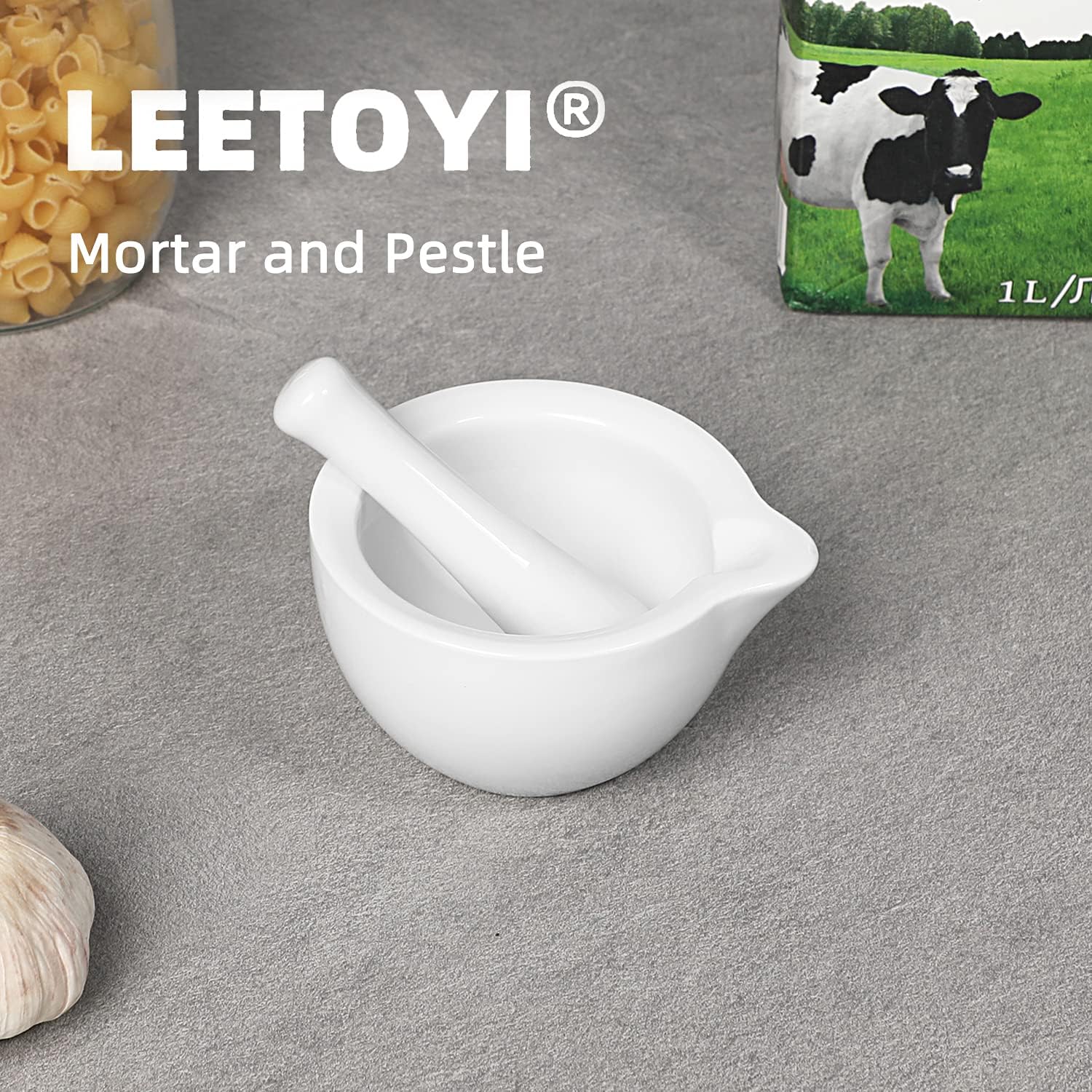 LEETOYI Porcelain Mortar and Pestle, Ceramic Herb Grinder Pill Crusher Set (4.2-inch): Kitchen & Dining
