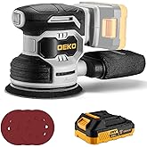 Cordless Orbital Sander: DEKOPRO 20V Random Orbit Sander, 5inch Power Palm Sander Electric Sanders Tool with Battery, Charger, Dust Collector, 16 Pcs Sanding Discs for Woodwroking