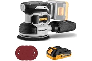 Cordless Orbital Sander: DEKOPRO 20V Random Orbit Sander, 5inch Power Palm Sander Electric Sanders Tool with Battery, Charger, Dust Collector, 16 Pcs Sanding Discs for Woodwroking