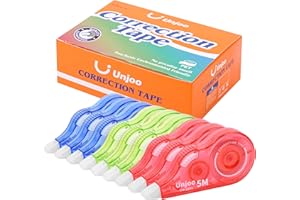 Unjoo White Correction Tape, Easy To Use Applicator, Fast Clean Tear-Resistant Tape For school Supplies, Office (9-pack, 5M/196, Red, Green, Blue, Tape Width 0.2in)
