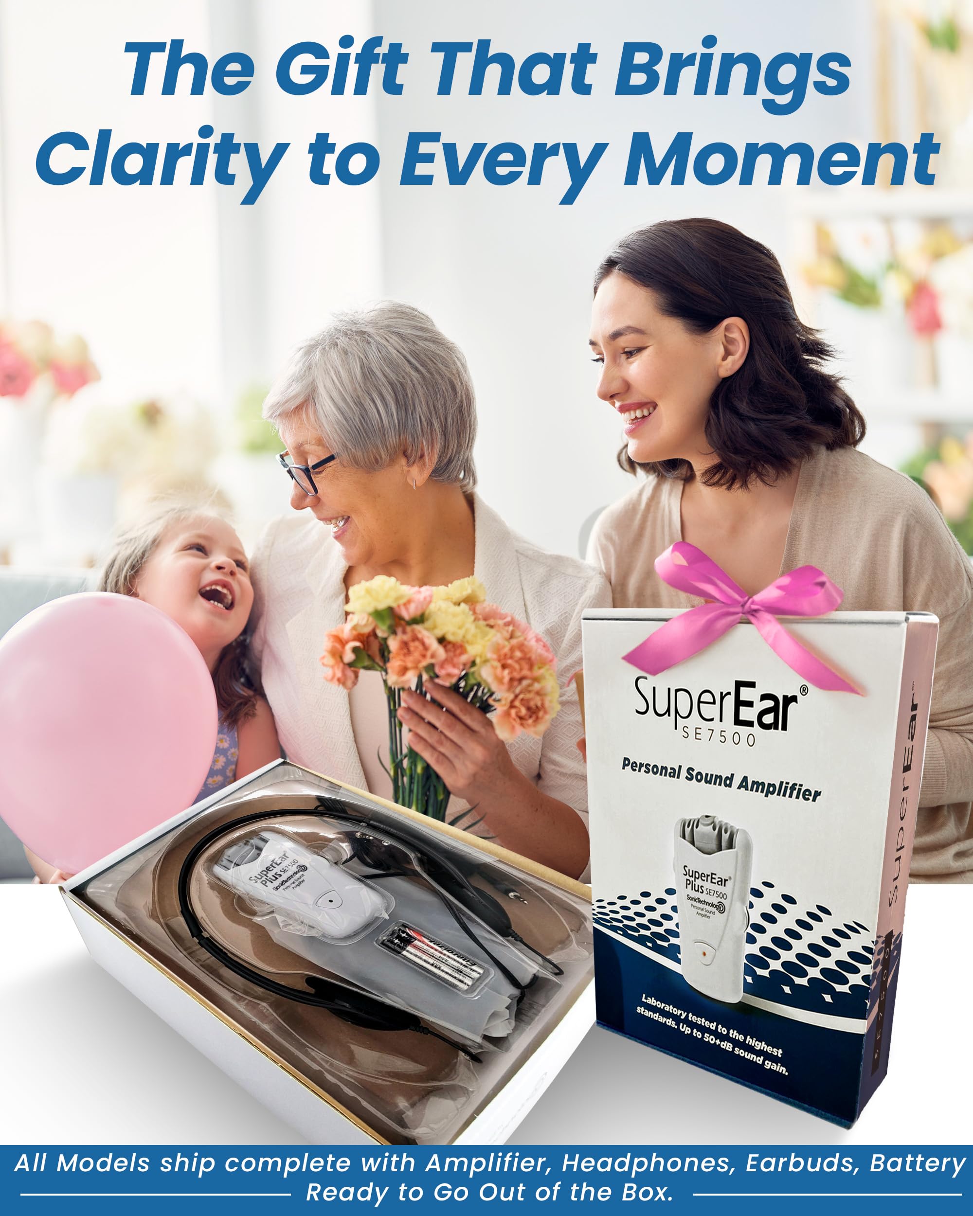 SuperEar Model SE7500 for Seniors - Sound Amplifiers for Seniors Super Ear Personal Sound Amplifier Sound Amplifier Listening device Noise Cancelling Remote Microphone and Audio Accessories 50dB