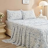 LifeTB 3 Piece Floral Bed Sheets Set Twin XL Sheets & Pillowcase Set - Extra Soft Vintage Blue Floral Sheets Set Deep Pocket 16" - Botanical Flower Luxury Soft Cooling Bed Sheets for Twin XL Size Bed