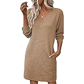 EVALESS Spring Dresses for Women 2026 Fashion V Neck Long Sleeve Summer Mini Dress Casual Beach Vacation Clothes Dresses