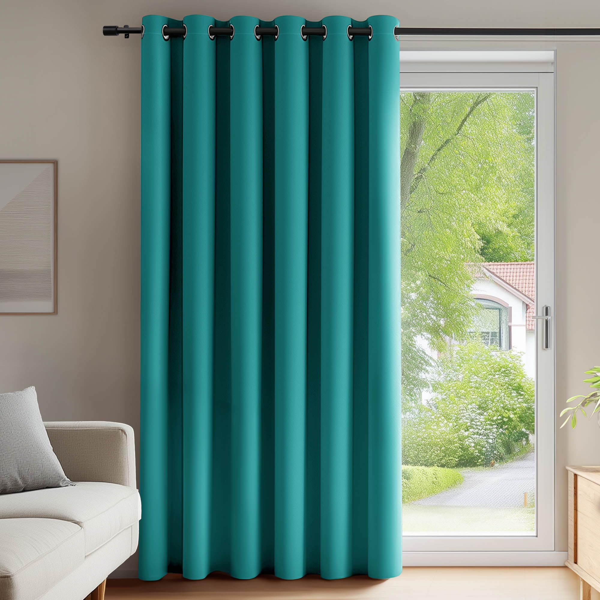 Deconovo Eyelet Blackout Curtain Noise Reduction Door Curtain Wide Width Thermal Insulated Curtain for Door 80 x 84 Inch Turquoise 1 Panel