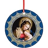 Madonna & Holy Child Acrylic Ornament - Traditional Catholic & Christian Christmas Decor - Ornate Religious Decorative Hanging Ornaments for Tree