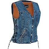 Vance Leather USA Women's Sleeveless Denim V Neck Vest With Conceal Carry Pockets