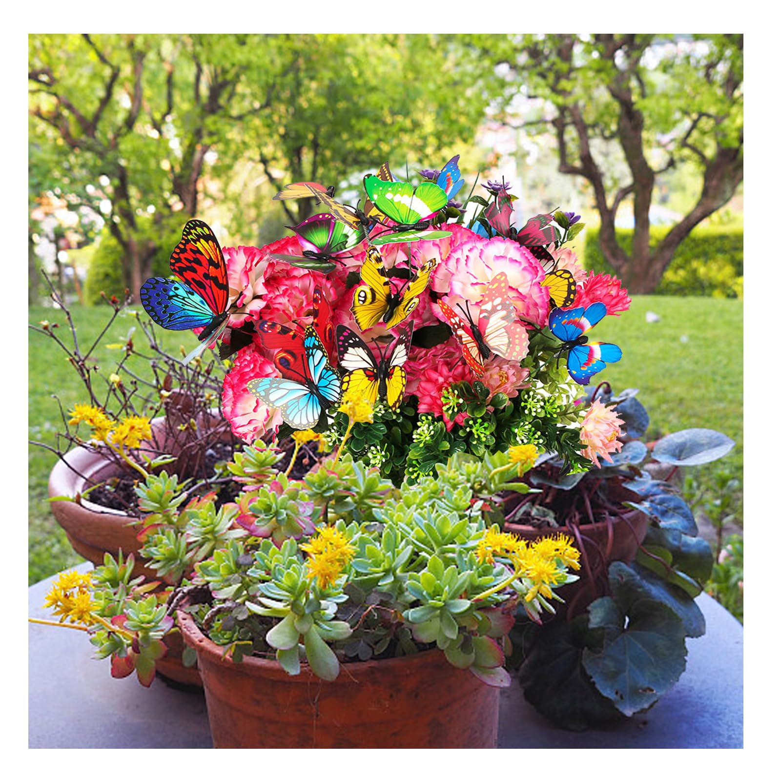 Rwoythk 50pcs Garden Colourful Butterfly Stakes, Garden Decor Ornaments for Outdoor Yard Patio Planter Flower Pot/Plant/Yard/Summer Houses, Fairy Gardens Accessories