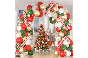 ZOPIBAICO Christmas Balloon Garland Arch Kit - 120 PCS Red Green White Gold Confetti Latex Balloons with Candy Cane Balloons for Xmas Birthday Thanksgiving New Year Party Decorations