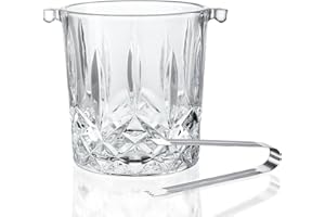 34.4oz Glass Ice Bucket with Handle Ice Tong Crystal Clear Cocktail Wine Champagne Cooler for Home Bar Parties Cocktail Acces