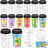 Maxdot 12 10 oz DIY Your Own Cups & Mug for Kids 100 Day of School Color Your Own Plastic Mugs for Party Favors Crafts Classroom Cup for Classroom