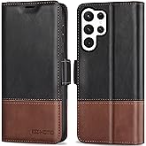 KEZiHOME for Galaxy S23 Ultra Case, Genuine Leather [RFID Blocking] Wallet Case, Card Slot Flip Magnetic Stand Cover Compatible with Galaxy S23 Ultra (Black/Brown)