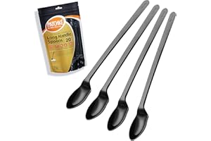 Long Plastic Spoons - 9 Inch - Heavy Duty Long Handle Spoon For Stirring, Black Coffee Spoons - Espresso, Iced Tea Spoon Long