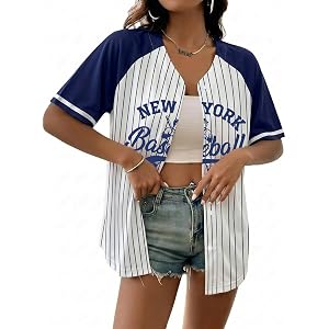 YHHR Womens Baseball Shirt Button up Game Day Shirt Baseballs Graphic Tee