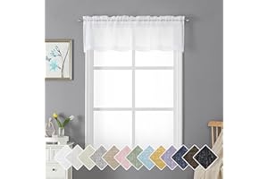 Lecloud Doris Sheer White Curtain Valance 14 Inches Long, Light Filtering Curtain for Bathroom Bedroom Living Room Window, Semi Sheer Small Kitchen Valance with Dual Rod Pockets, 60x14 Inch