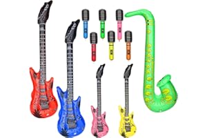 KINBOM 11Pcs Inflatable Rock Star Band Set, Waterproof PVC Music Instruments Party Props Blow Up Guitar Microphones Saxophone for Kids Toy Ornament Karaoke Theme Party Festival Role Play Cosplay
