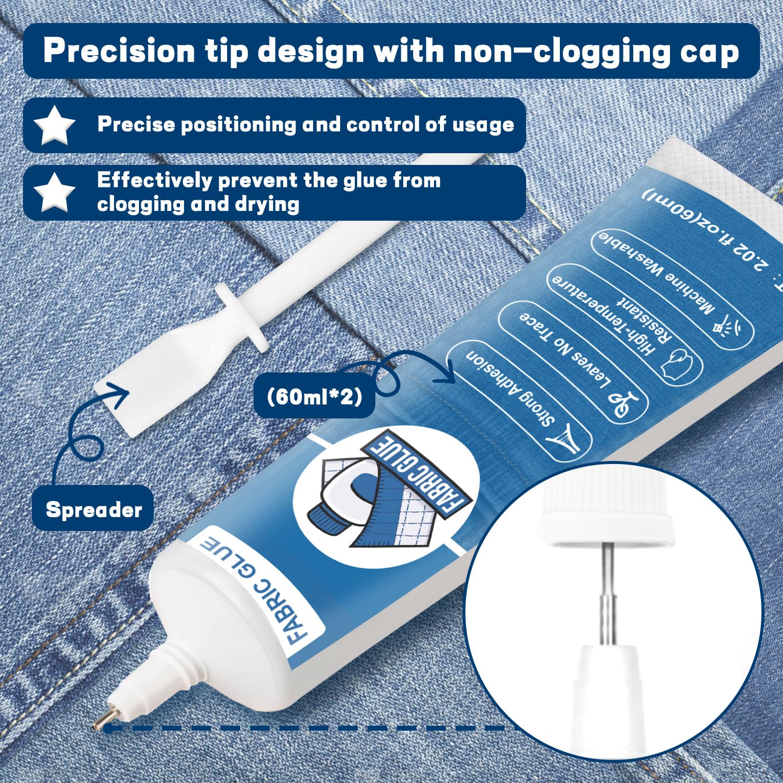 120 ml Stoffkleber Textilkleber Waschmaschinenfest, für Textilien Stoffe Polyester Jeans Baumwolle, Textilkleber extra stark, transparent & wasserfest ohne Rückstände 4