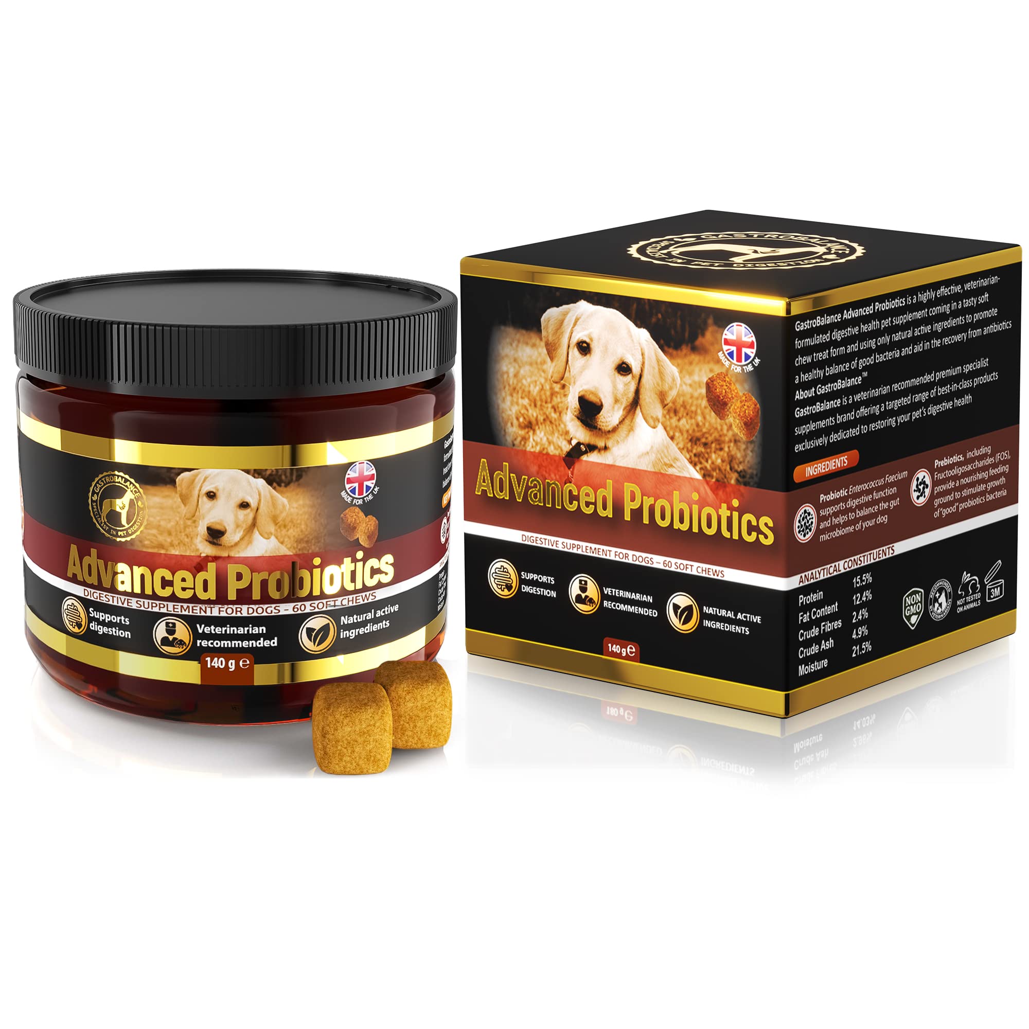 GastroBalance Advanced dog probiotics for gut health – 60 natural dog probiotic chews recommended by vet (Bacon flavour)