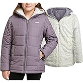 DKNY Reversible Girls Winter Coat - Heavyweight Quilted Jacket with Sherpa Lining Hooded Puffer Jacket Winter Coats for Girls