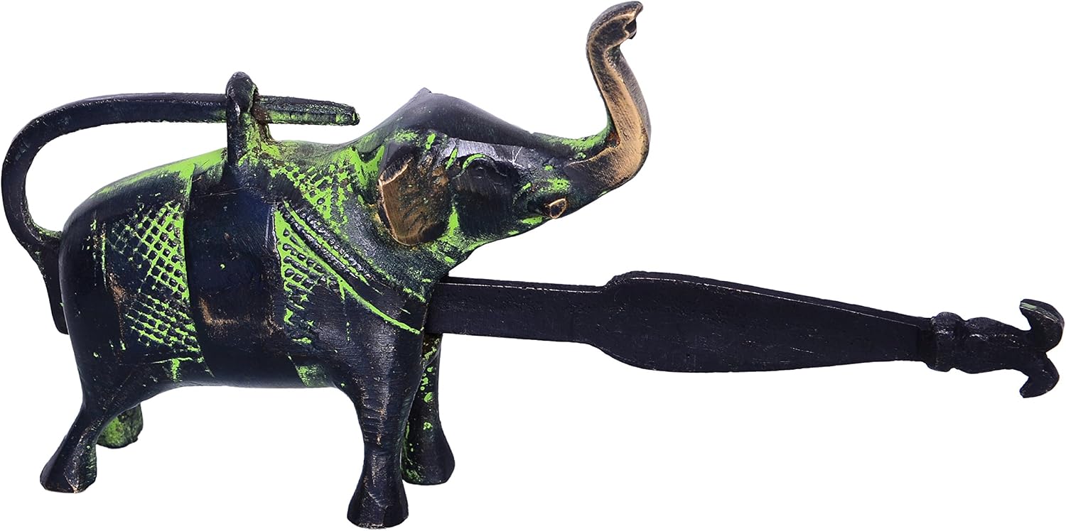 Purpledip Brass Antique Finish Lock (Padlock) & Push Key: Unique Elephant Design (10369), Multicolor, Medium