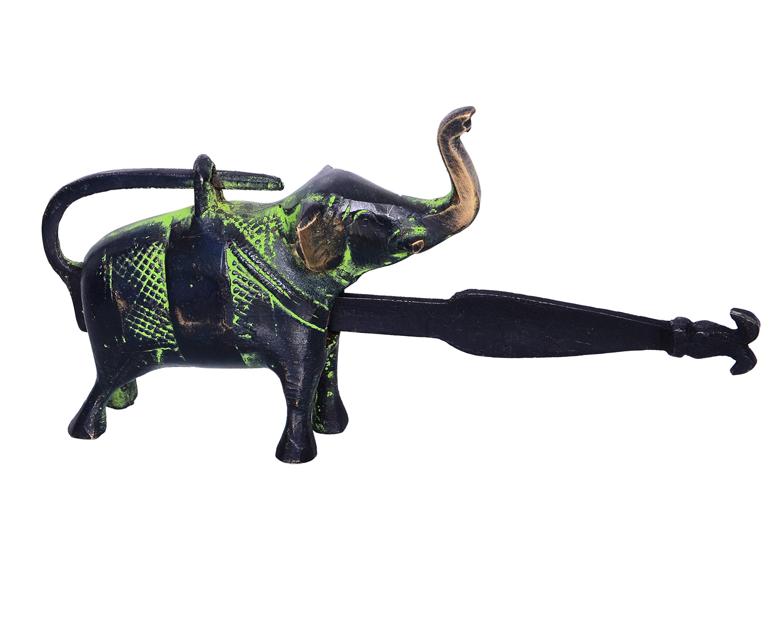 Purpledip Brass Antique Finish Lock (Padlock) & Push Key: Unique Elephant Design (10369)