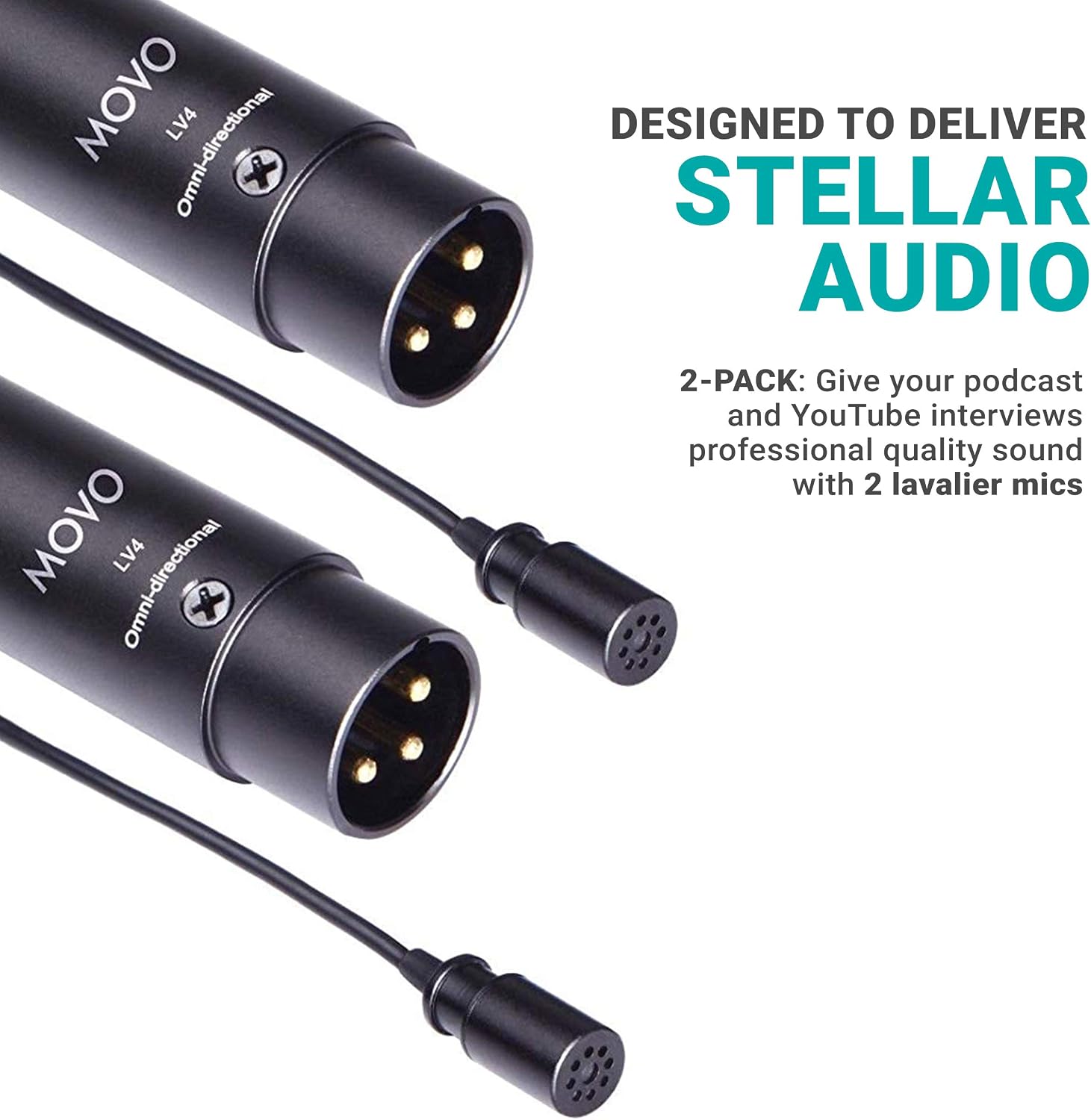 Movo LV4-O2 XLR Phantom Power Lavalier Omnidirctional Microphone, with Lapel Clips and Windscreens (2 Pack) - Image 3