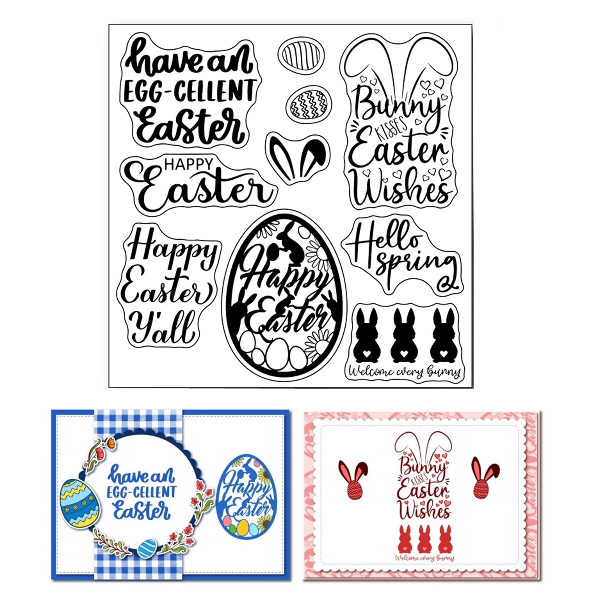 arriettycraft Easter Sentiment Clear Stamps for Card Making or Journaling, Easter Bunny Greetings Words Transparent Rubber Stamps Seal for DIY Scrapbooking Gift Tags Paper Crafts Decoration