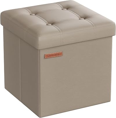 SONGMICS MAZIE Collection Storage Ottoman 38 cm Folding Foot Rest Camel Brown