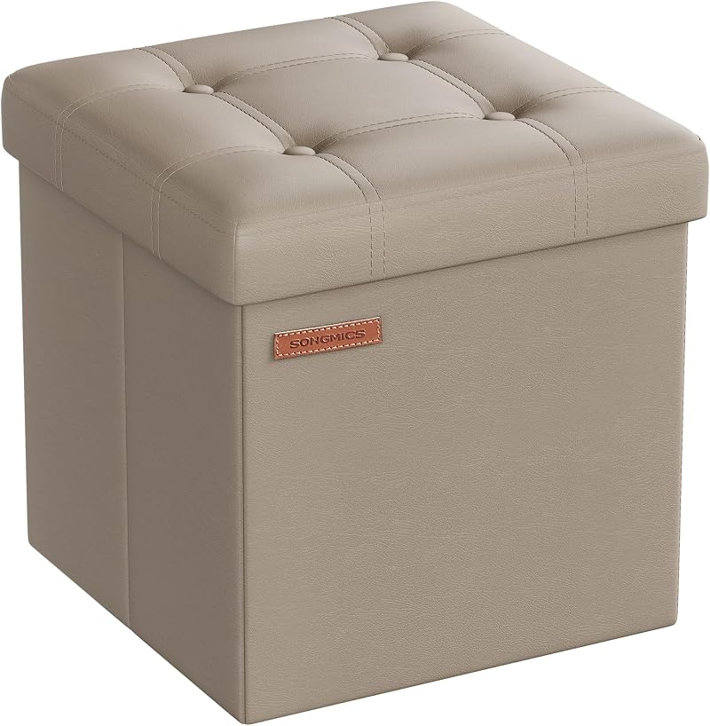 SONGMICS MAZIE Collection Storage Ottoman 38 cm Folding Foot Rest Camel Brown