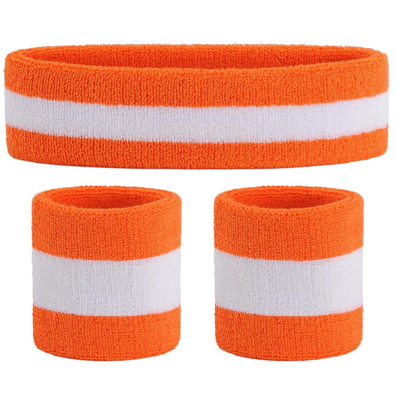 ONUPGO Sweatband Set (3 Pieces) Sports Headband Wrist Striped Sweatbands Terry Cloth Wristband Athletic Exercise Basketball Wrist Sweatband and Headbands Moisture Wicking Sweat Absorbing Head Band